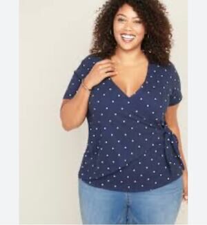 Old Navy Polka Dot Wrap Top Blouse Shirt Navy Blue XL